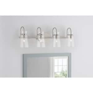 Vinton Place 31 in. 4-Light Brushed Nickel Bathroom Vanity Light with Clear Glass Shades