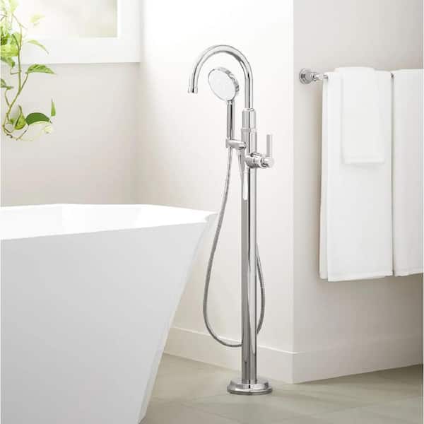 SIGNATURE HARDWARE Greyfield Single-Handle Free Standing Tub Faucet with Hand Shower and Valve in Chrome