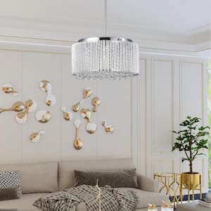 7-Light Modern Chrome Circle Chandelier with Crystal Beaded Drum Shade