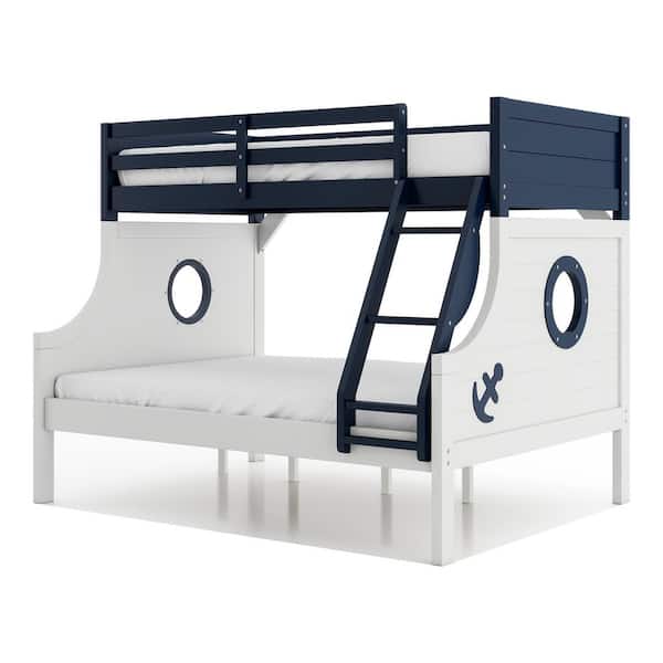 Poso Blue and White Twin over Full Bunk Bed with Angled Ladder