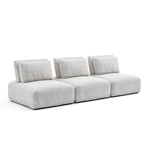 Fairwind 111 in. Armless Boucle Fabric Straight Modular Extendable Back Sofa in Light Gray
