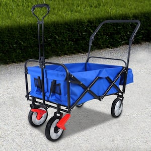 3.10 cu. ft. 360-Degree Rotate 600D Fabric Steel Frame Utility Outdoor Folding Garden Cart with Breaks in Blue