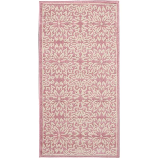 Nourison Jubilant Ivory/Pink Doormat 2 ft. x 4 ft. Moroccan Farmhouse Kitchen Area Rug