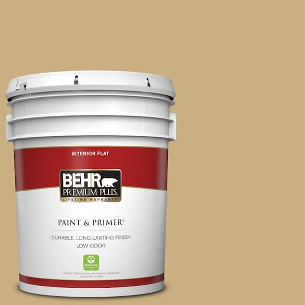 BEHR PREMIUM PLUS 5 gal. #S310-4 Perennial Gold Flat Low Odor Interior Paint & Primer