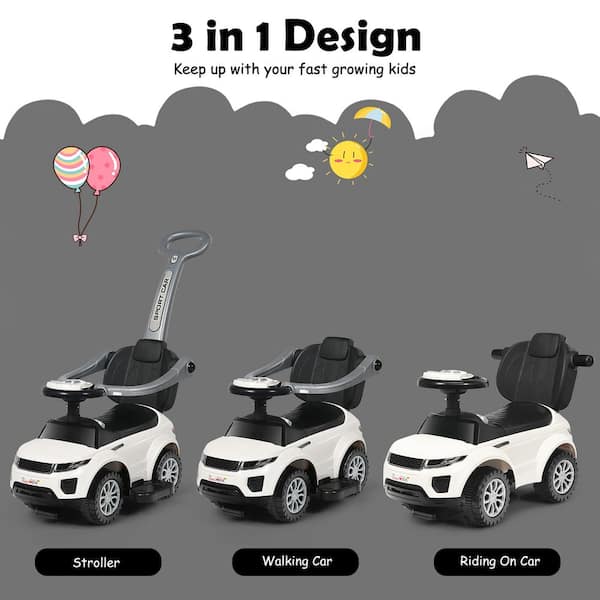 3 in 1 Ride on Push Car, Kids Toy Stroller for Toddlers with Push Handle,  Baby Foot-to-Floor Sliding Walker with Removable Canopy, Music, Horn, Under