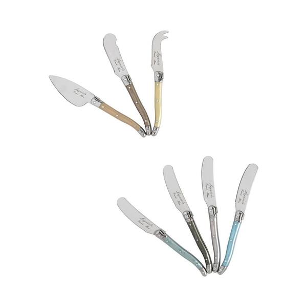Laguiole 7-Piece Cheese Knife Set (Coral & Turquoise) Stainless Steel Cheese Knives Set, Cheese Spreader & Butter Knife Spreader, Luxurious Cheese