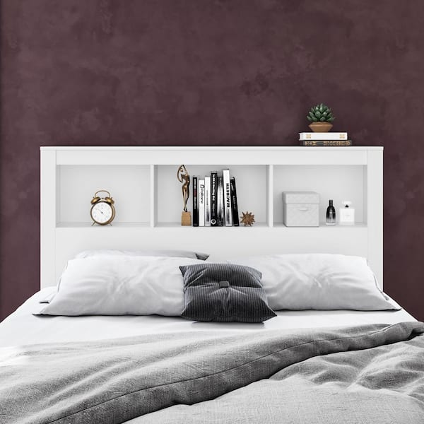 Madison White Queen-Size Bookcase Headboard