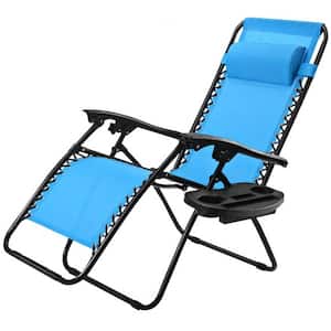 Blue Steel Frame Folding Outdoor Lounge Chair Oversized Zero Gravity Chair