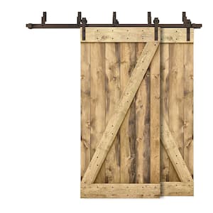 56 in. x 84 in. Z-Bar Bypass Weather Oak Stained DIY Solid Wood Interior Double Sliding Barn Door with Hardware Kit