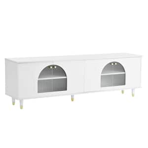 Modern TV Stand Fits TV's up to 78 in. with Adjustable Shelves, Gold Handles and Arch Fluted Glass Doors