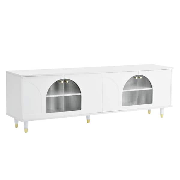 Polibi Modern TV Stand Fits TV's up to 78 in. with Adjustable Shelves, Gold Handles and Arch Fluted Glass Doors