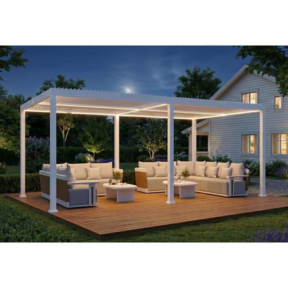 PURPLE LEAF 13 ft. x 20 ft. White Aluminum Outdoor Louvered