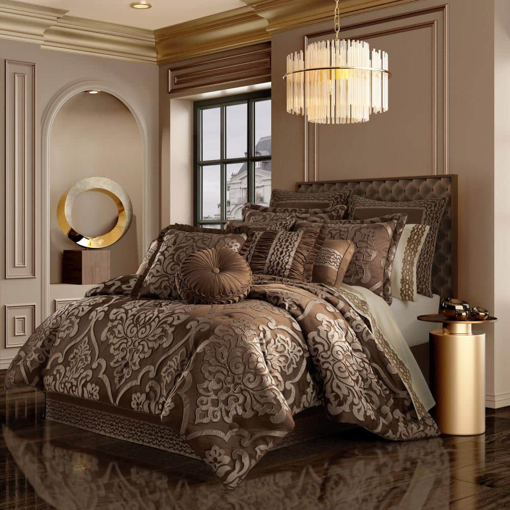 Copper and Beige Embroidered Rectangular Throw Pillow