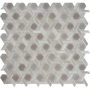 White 11.7 in. x 11.9 in. Hexagon Polished Glass Mosaic Floor and Wall Tile (10-Pack) (9.67 sq. ft./Case)