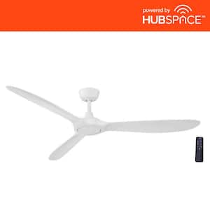 Tager 60 in. Indoor/Outdoor Matte White Smart Ceiling Fan with Remote Control Powered by Hubspace