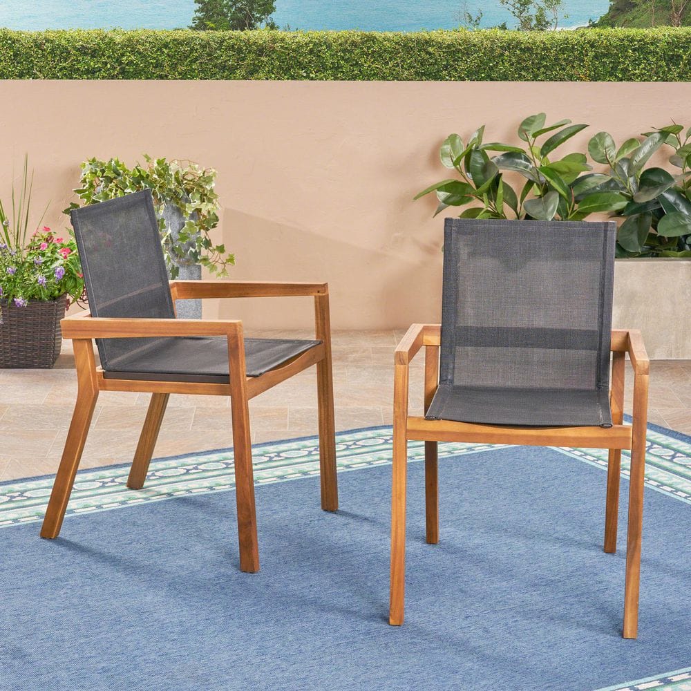 ⑤マーサスチュワート Teak Acacia Wood Outdoor Dining Chairs, Mesh Patio Chairs with