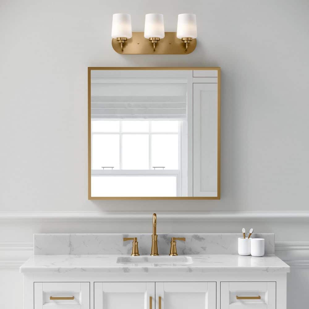 Satin Brass 3-Light Vanity with Etched Glass Shades