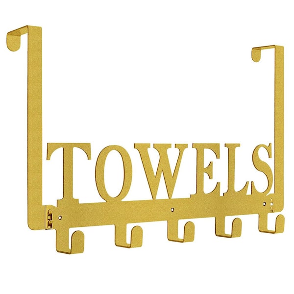 15 in. Metal Wall Mount Over The Door Hooks for Bathroom Bedroom Kitchen and Pool, Gold