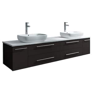 Lucera 72 in. W Wall Hung Bath Vanity in Espresso with Quartz Stone Vanity Top in White with White Basins
