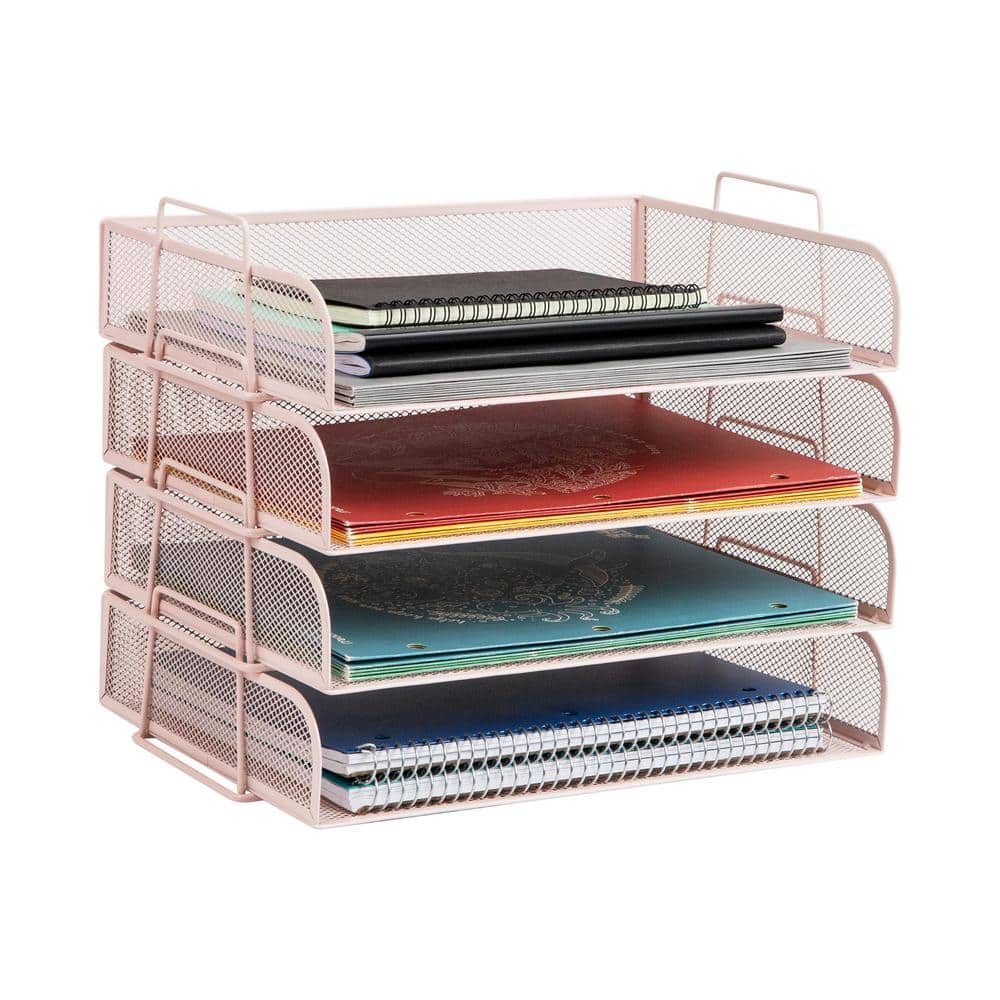 13.25 in. L x 9.75 in. W x 11.5 in. H Stackable Paper Tray Desktop Organizer, 4 Pcs., Pink price history on PriceWatchPro