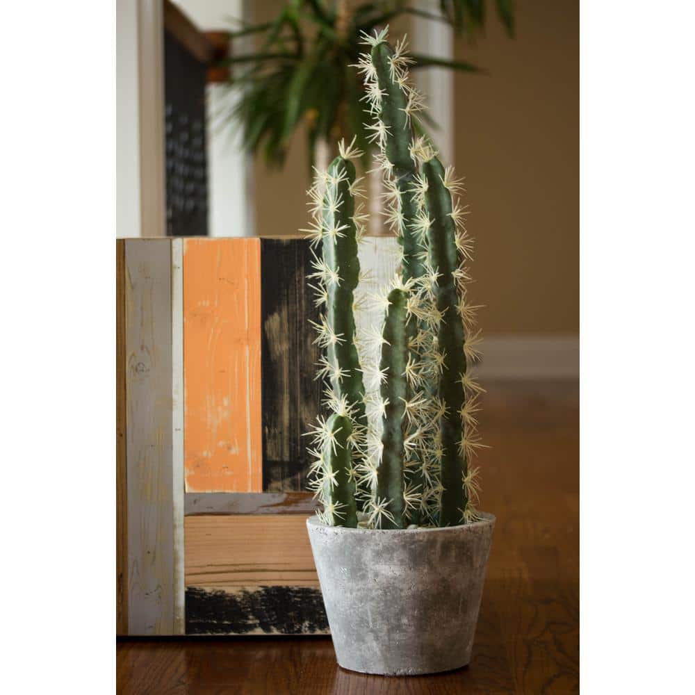 Tall Green Faux Cactus Arrangement in Gray Cement Planter