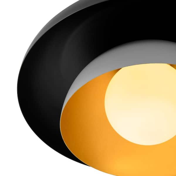 18.11 In. 1-Light Black and Grey Modern Farmhouse Dome Flush Mount Ceiling Light with White Glass Shade No Bulb Included