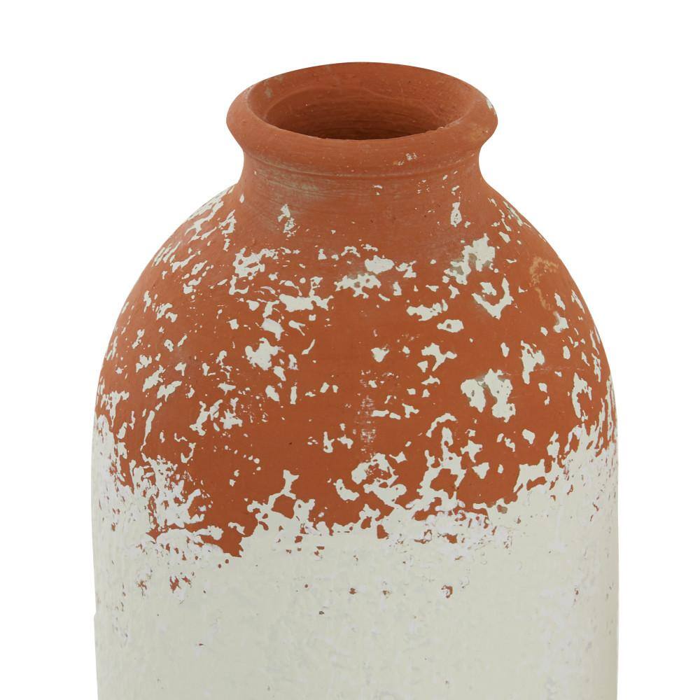 Set of 2 White and Terracotta Ceramic Bottle-Shaped Vases