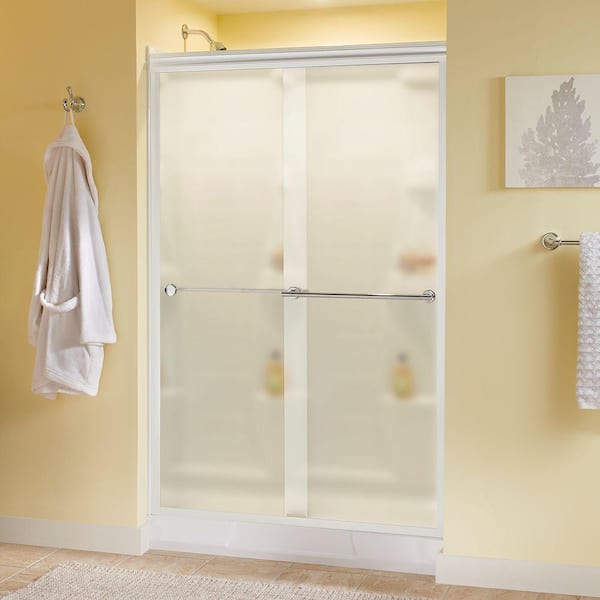 Delta Lyndall 48 in. x 70 in. Semi-Frameless Traditional Sliding Shower Door in White and Chrome with Niebla Glass