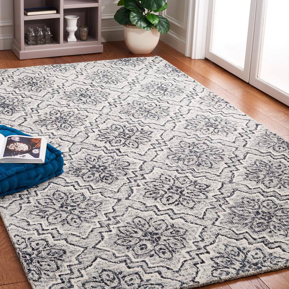 Handmade Gray Wool Tufted Abstract Rectangular Rug