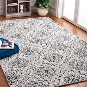 Abstract Dark Blue/Gray 6 ft. x 9 ft. Diamond Floral Area Rug