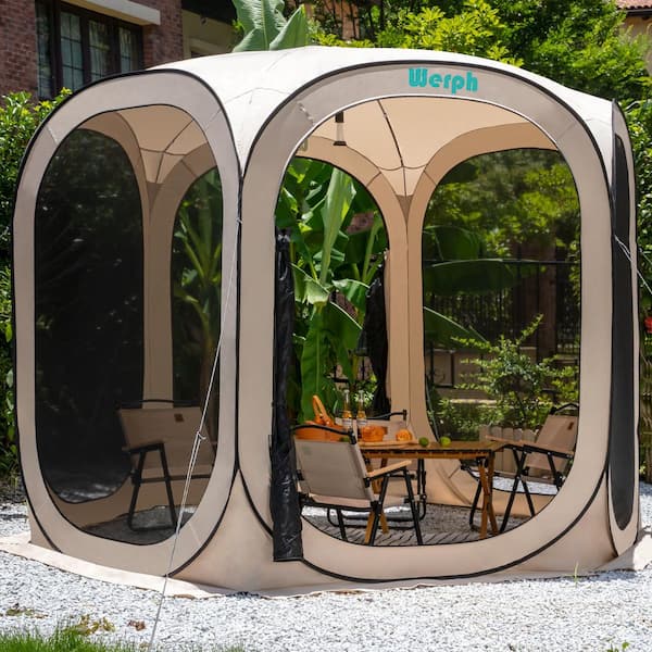 10 ft. x 10 ft. Beige Portable Canopy Tent with Mesh Mosquito Net, Screen House Room Camping Canopy Shade Tent
