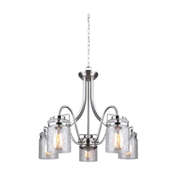 CANARM Arden 5-Light Brushed Nickel Chandelier with Watermark Glass Shades