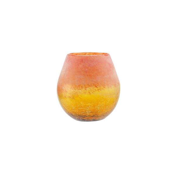 Northlight 6 in. Amber Yellow Crackled and Coral Frosted Hand Blown Decorative Glass Vase