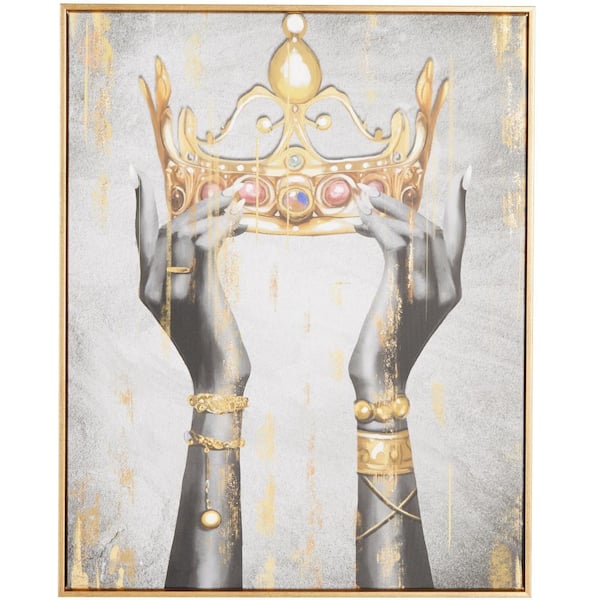 Litton Lane 1-Panel Crown Framed Wall Art with Shaded Hands and Metallic Foil Accents 24 in. x 24 in.