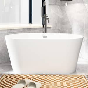 55 in. x 31 in. Freestanding Soaking Bathtub with Center Drain in White