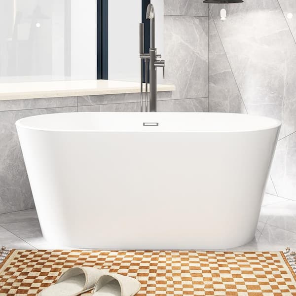 Staykiwi 55 in. x 31 in. Freestanding Soaking Bathtub with Center Drain in White