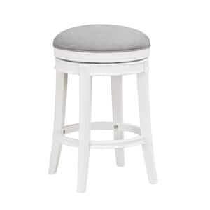 Laguna 26 in. H White Backless Wood Counter Stool with Gray Polyester Fabric Seat