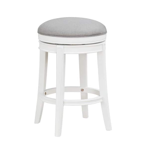 Unbranded Laguna 26 in. H White Backless Wood Counter Stool with Gray Polyester Fabric Seat