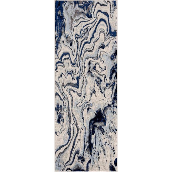 Glendon Blue/Charcoal/Teal 3 ft. x 10 ft. Area Rug