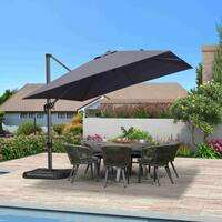 10 ft. Square Aluminum Outdoor Patio Cantilever Umbrella Offset 360° Rotation Umbrella with Base, Gray