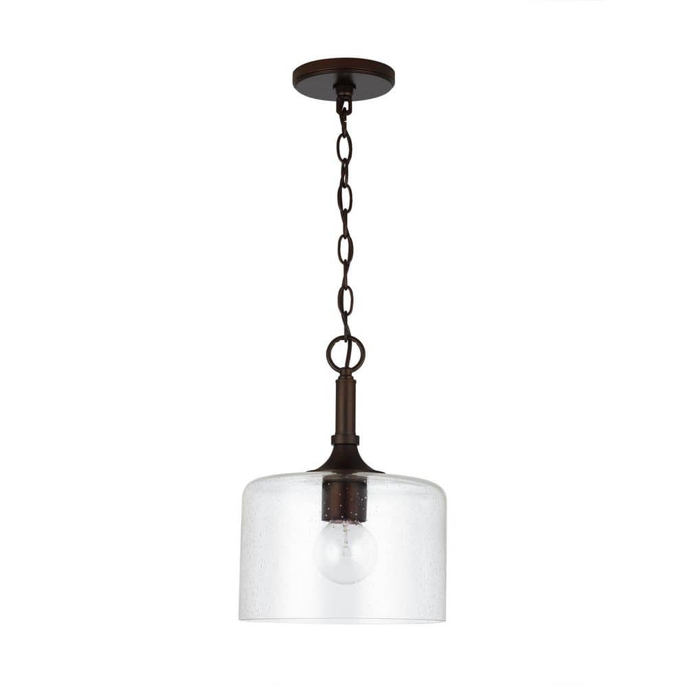 Carter 10 in. W x 14 in. H 1-Light Clear Seeded Glass Pendant in Bronze price history on PriceWatchPro
