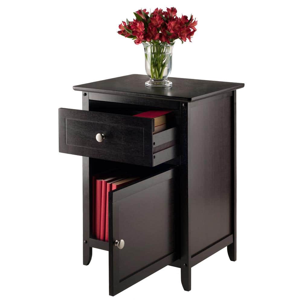 Espresso Transitional Wood Nightstand with Drawer and Cabinet