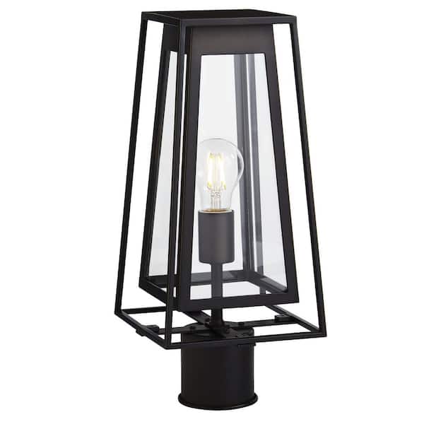 Home Decorators Collection Bailey Modern 1-Light Bronze Outdoor Post Lantern Double Frame with Clear Glass
