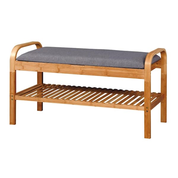 aisword 35.4 in. Living Room 2-tier Shelves Bench Entryway Storage Shoe Rack with Flip Storage Compartment