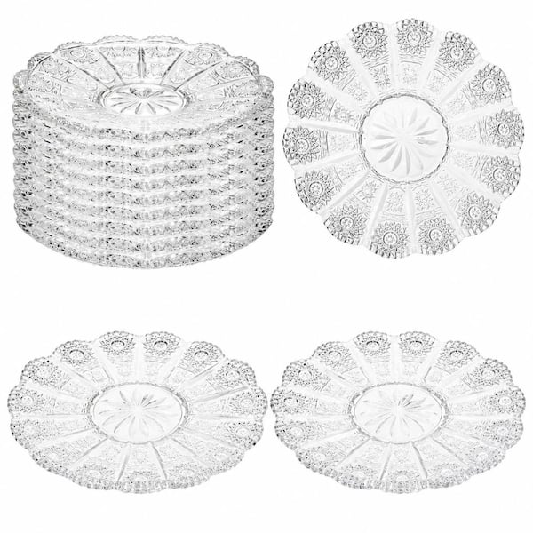 Clear Glass Salad and Dessert Plates Set of 10 with Sunflower Pattern 5.5 Inch Salad Dessert Plate