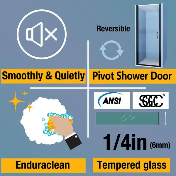 32-33 in. W x 72 in. H Fold Pivot Frameless Swing Corner Shower Panel with Shower Door in Black with Clear Glass