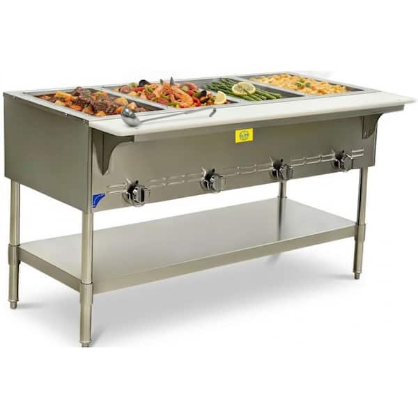 58.5 in. Commercial 21 qt. Steam Table 4-Pot Food Warmer EGM4G with Cutting Board