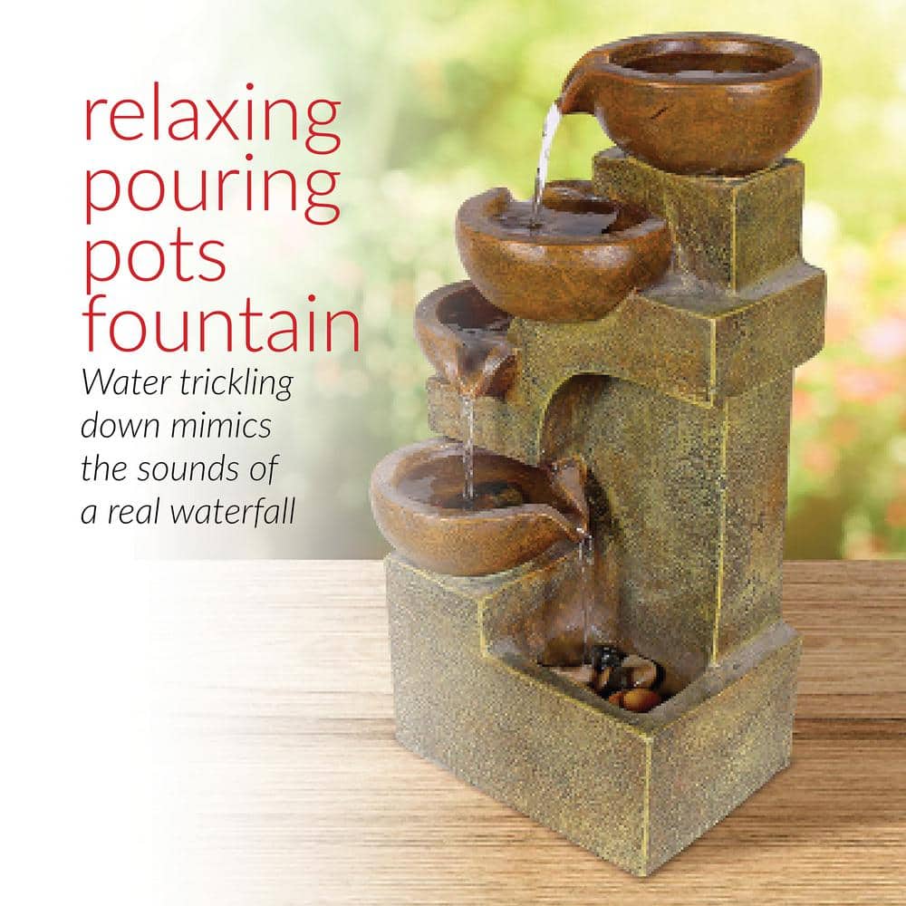Rustic Beige Fiberglass 17" 4-Tier Tabletop Fountain