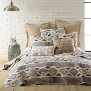 Santa Fe Grey, Taupe, White Geometric Cotton King/Cal King Quilt