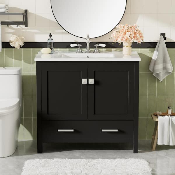 ZXDDMS 36 in. Single Sink Freestanding Black Bath Vanity with